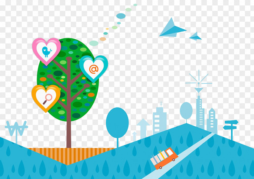City And Trees Cartoon House Illustration PNG