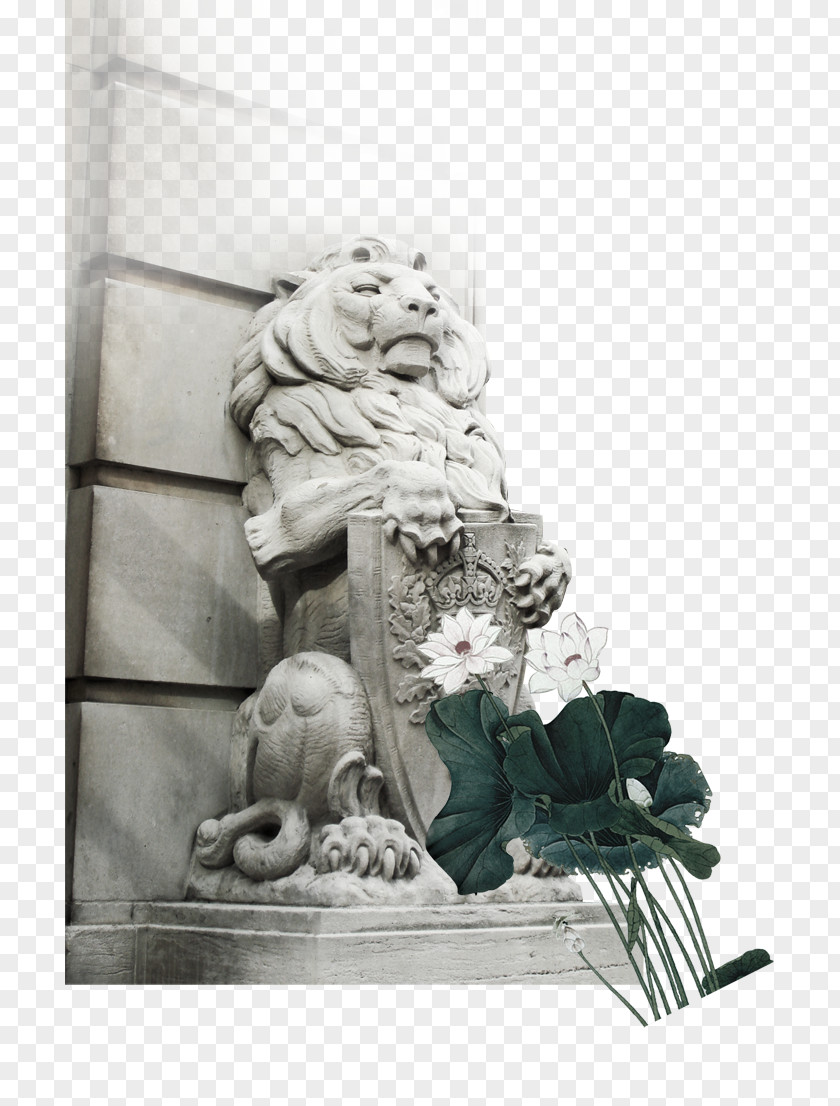 Lion Sculpture Door Poster Chinoiserie Publicity PNG