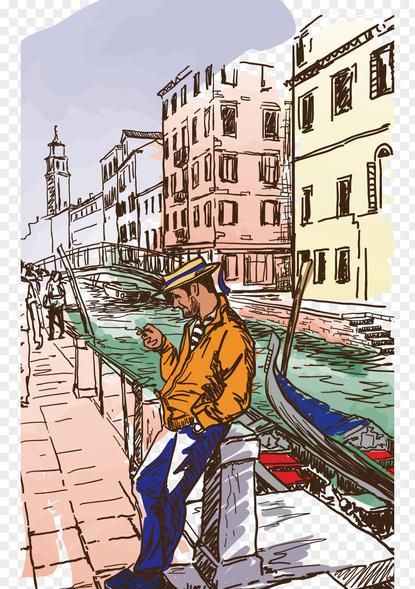 Venice Town Drawing Art Illustration PNG