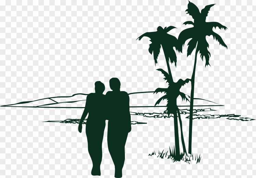 Summer Beach Coconut Tree Vector Silhouette Of Men And Women T-shirt PNG