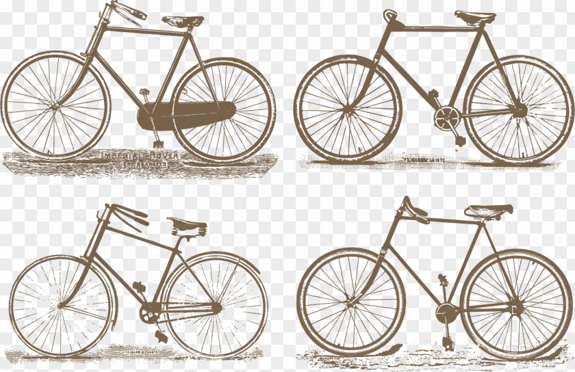 Vector Hand-drawn Line Cycling Bicycle Wheel Frame Saddle Road Hybrid PNG