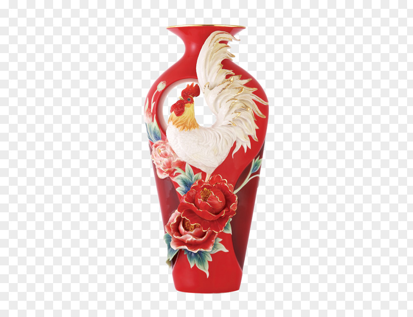 Chinese Herbaceous Peony Chicken Franz Porcelain Vase New Year PNG