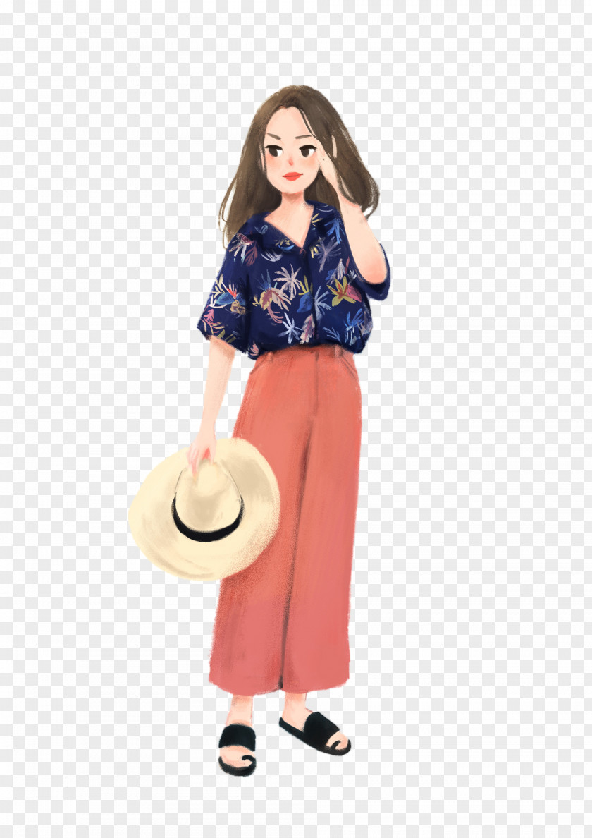 Designer Illustration PNG Illustration, Long hair girl wearing a hat illustration clipart PNG