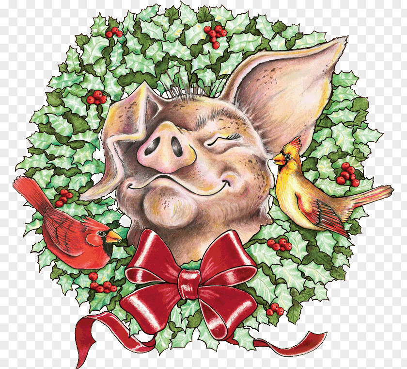 Pig Flying Christmas Ornament Gift Picture Book PNG