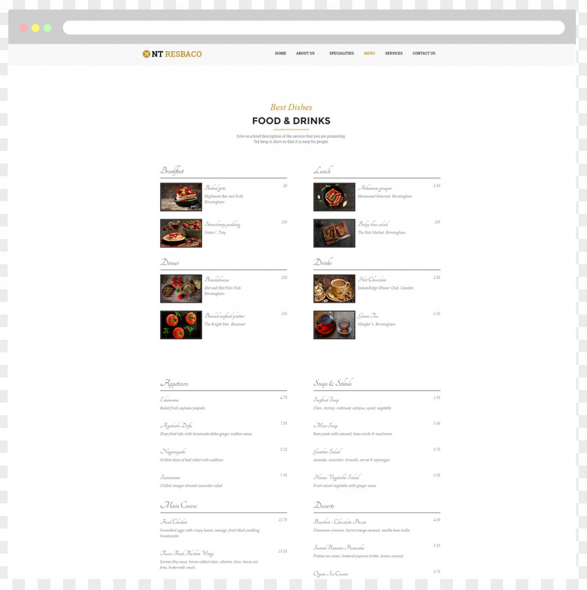 Restaurant Menu Appetizers Web Page Brand PNG