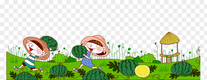Cartoon Kids Holding Watermelon Child Illustration PNG