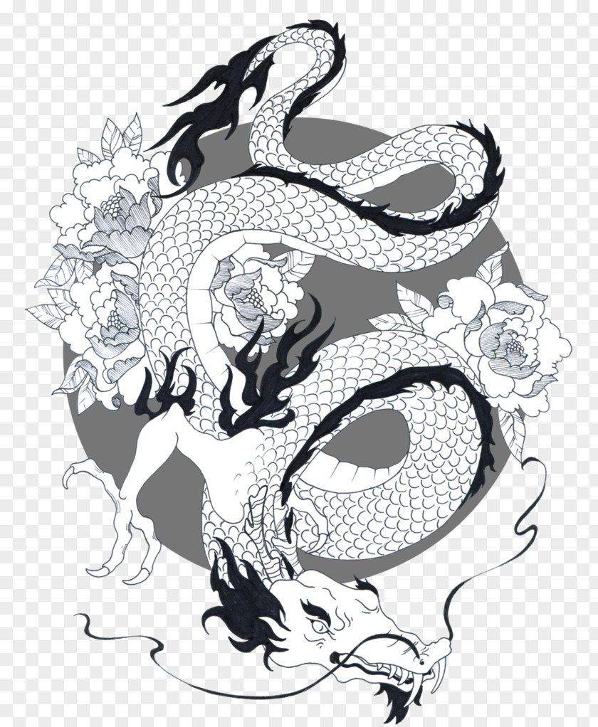 Simple Black And White Painting Drawing Japanese Dragon Chinese PNG