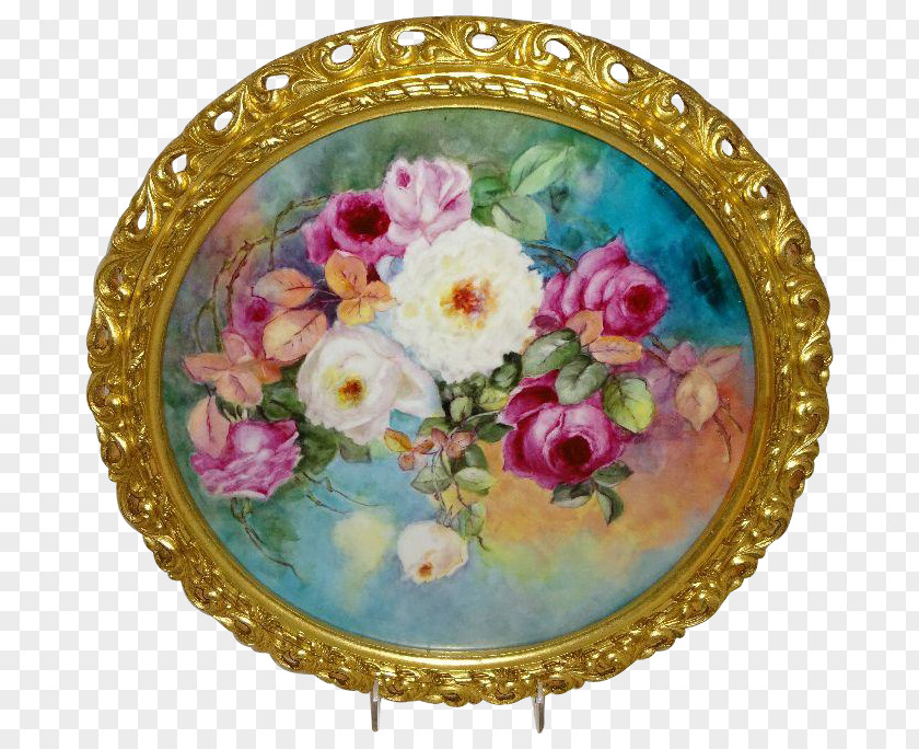 Plate China Painting Porcelain Limoges Rose PNG