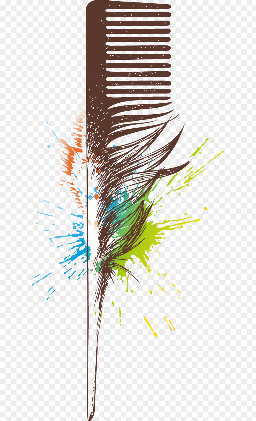Creative Cartoon Hand-painted Feather Comb Watercolor Painting Ink Brush PNG