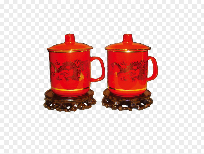 Married Festive Red And Offer Tea Cup Porcelain Ceramic Pottery PNG