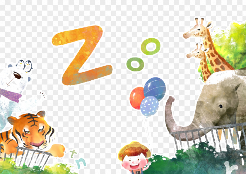Zoo Kids Giraffe Lion Illustration PNG