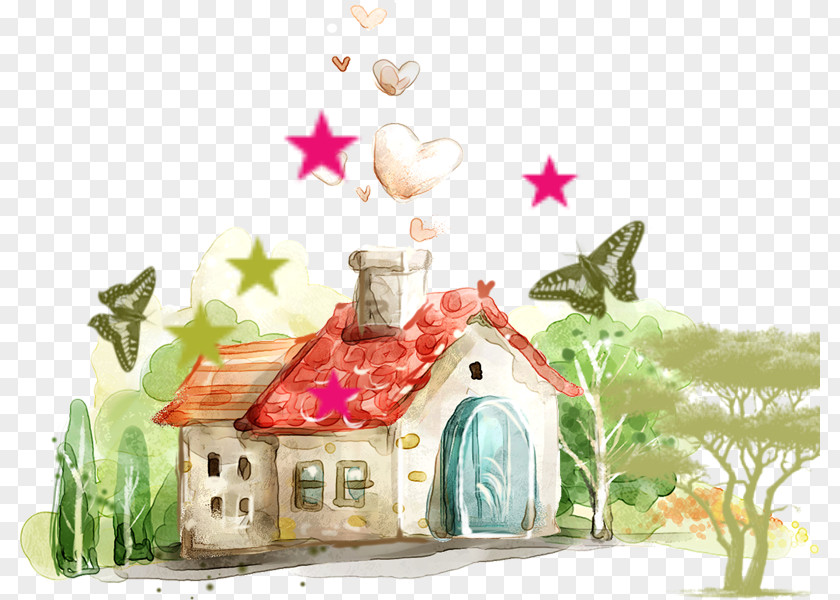 Small Hand-painted Fairy Tale House World Globe Clip Art PNG