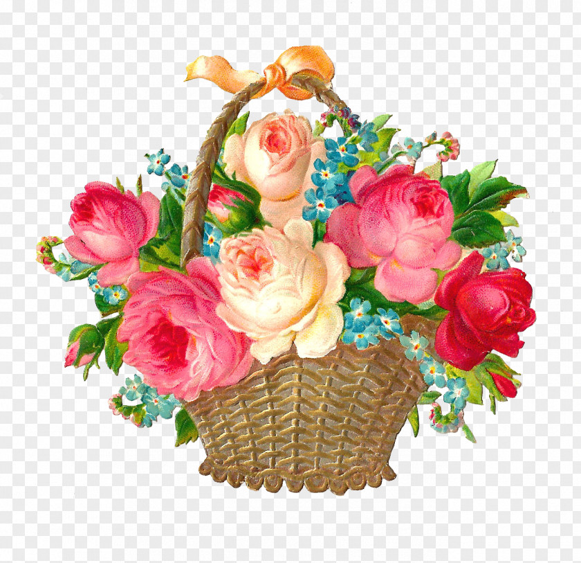 Vintage Flower Cliparts Basket Pink Clip Art PNG