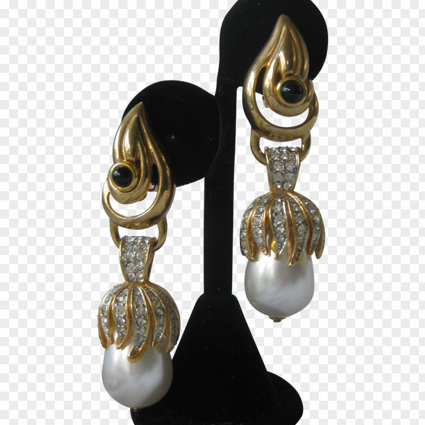 Beautifully Textured Crystal Button Pearl Earring Body Jewellery Craft PNG