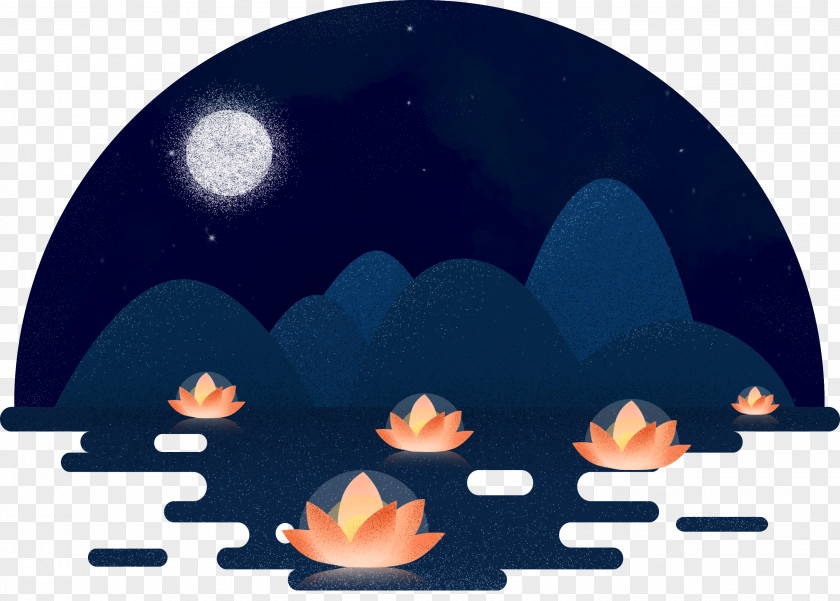 Mid Autumn Night, Lotus Decorated Mid-Autumn Festival Xiaoshu Poster Solar Term Illustration PNG