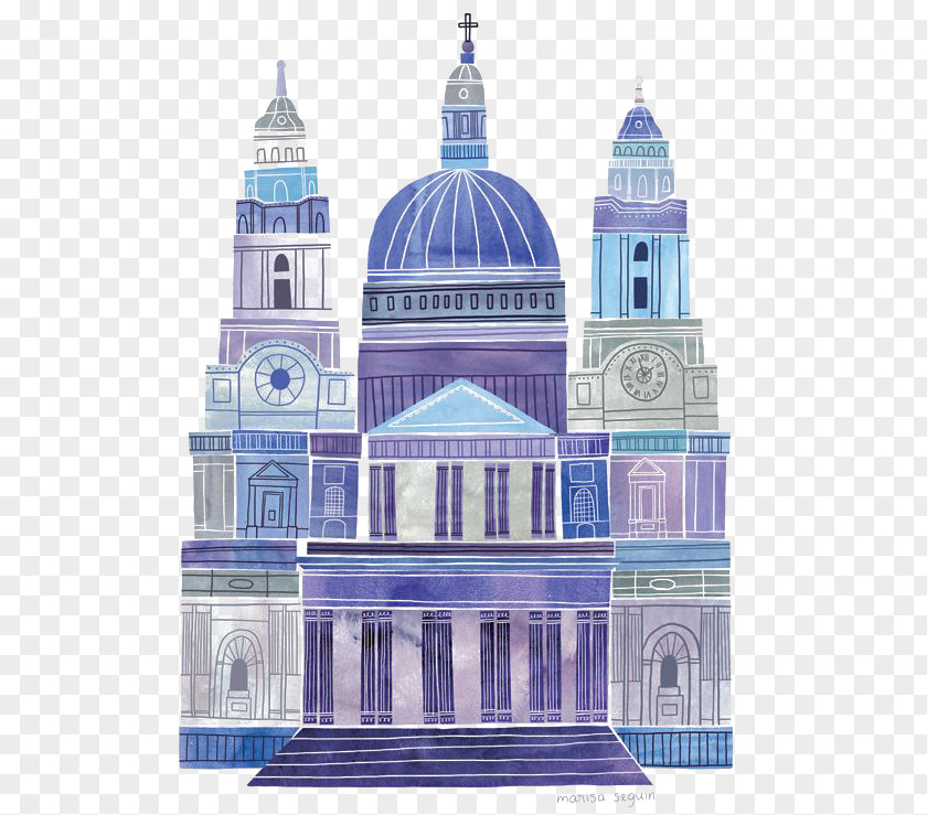 Blue Castle St Pauls Cathedral Drawing Illustration PNG
