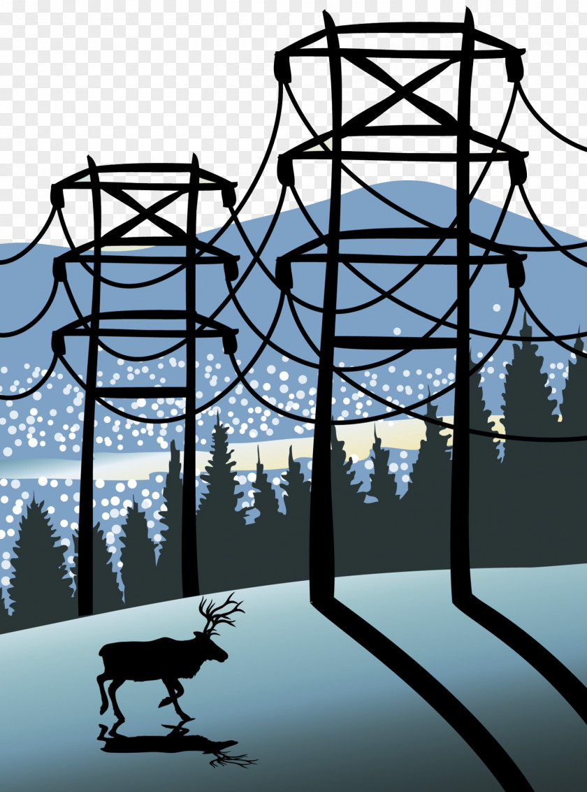 Illustration Of Forest Electric Power Equipment Electricity Transmission Tower PNG