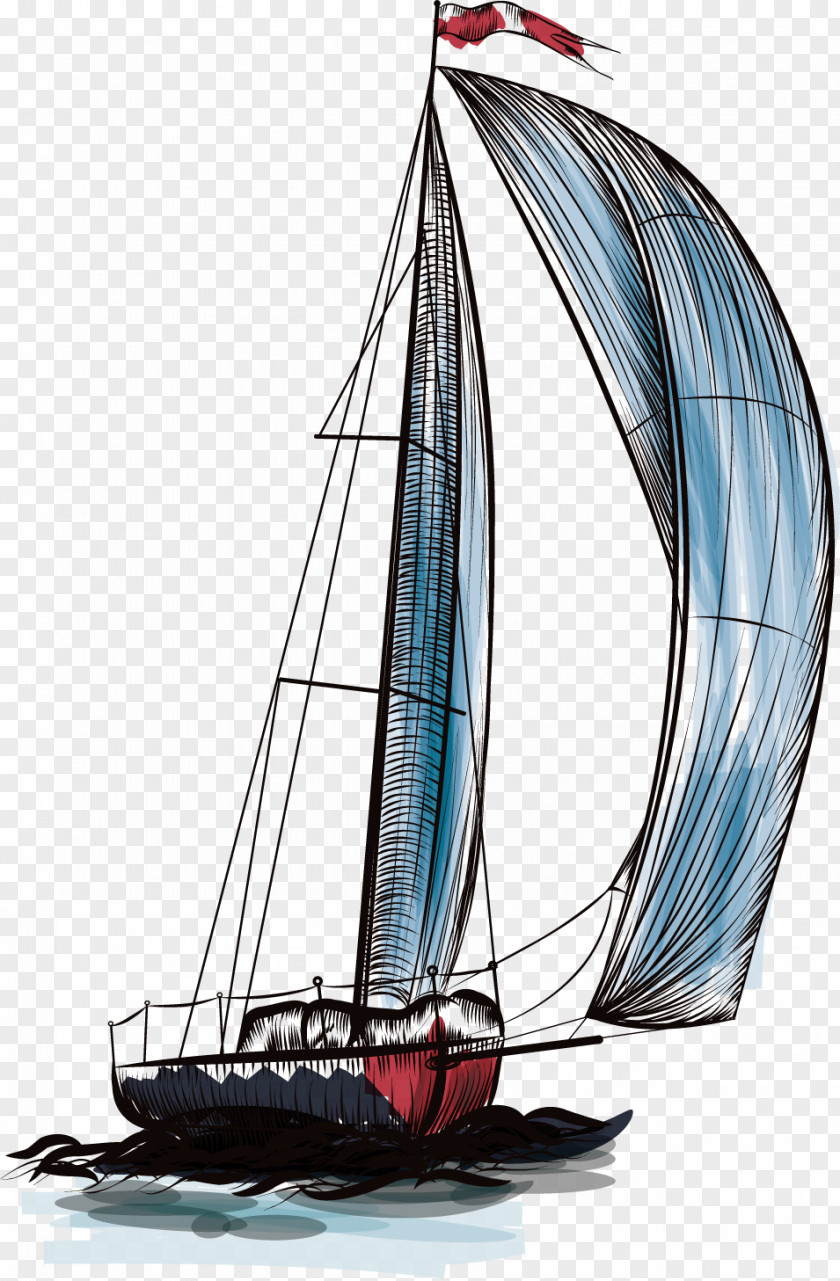 Vector Blue Sailboat Sailing T-shirt PNG