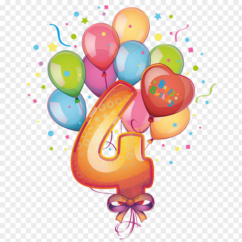 Balloons And Number 4 Birthday Clip Art PNG