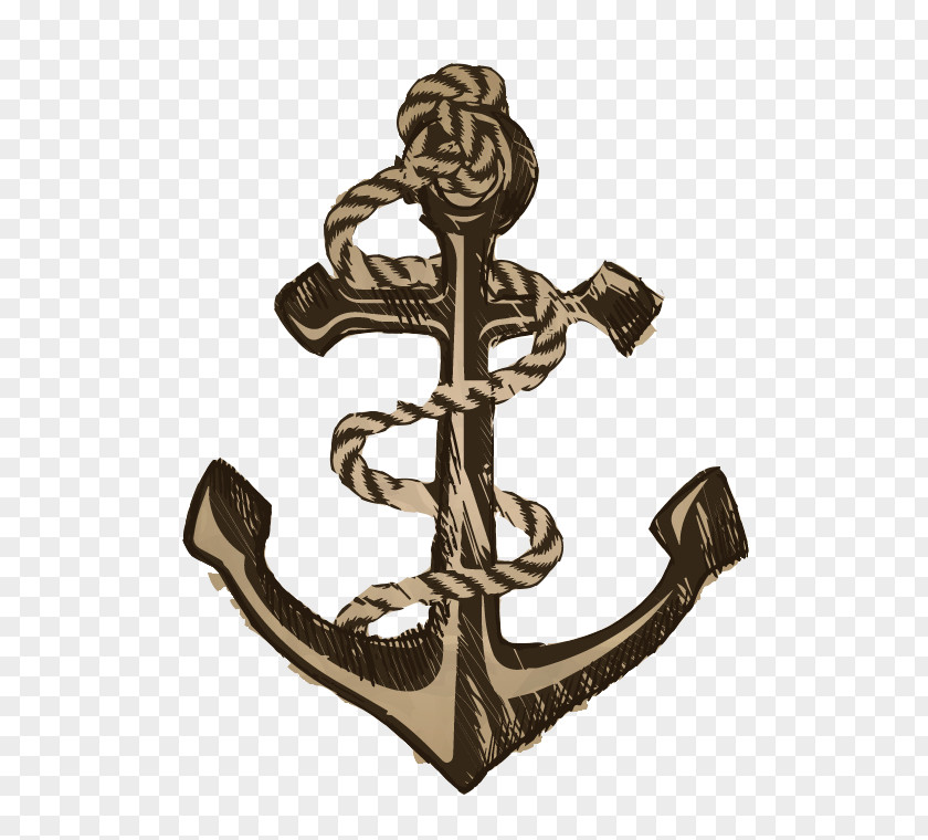 Retro Hand-drawn Anchor And Cable Vector Material Style PNG