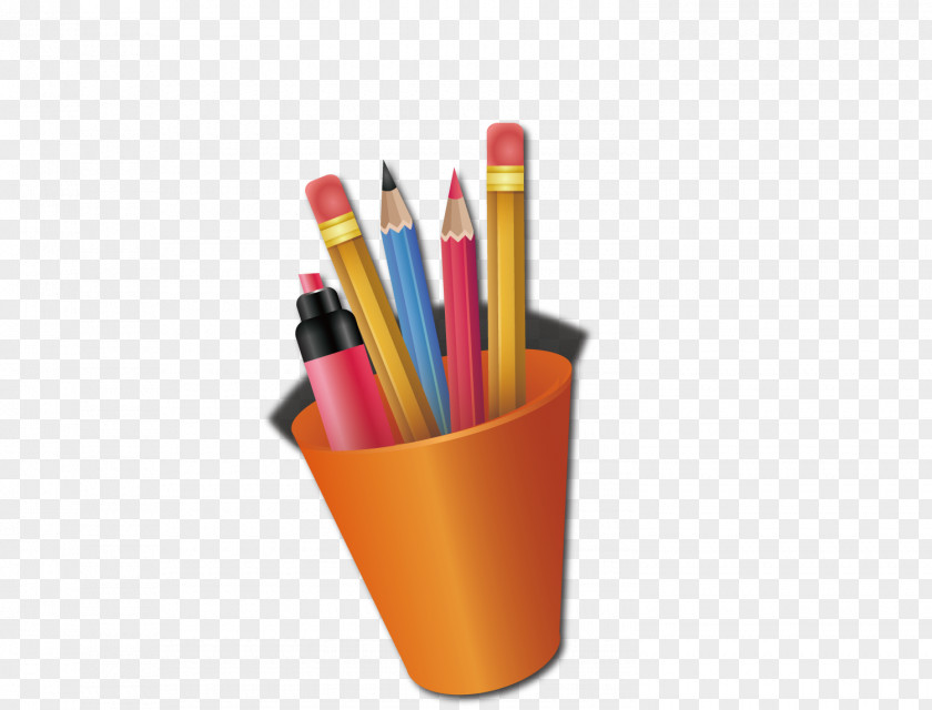 Cartoon Pen Container Pencil Brush Pot Drawing PNG