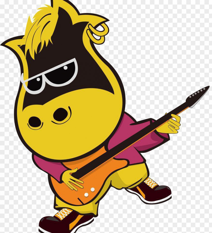 Colored Cartoon Playing Guitar Donkey Icon Design PNG