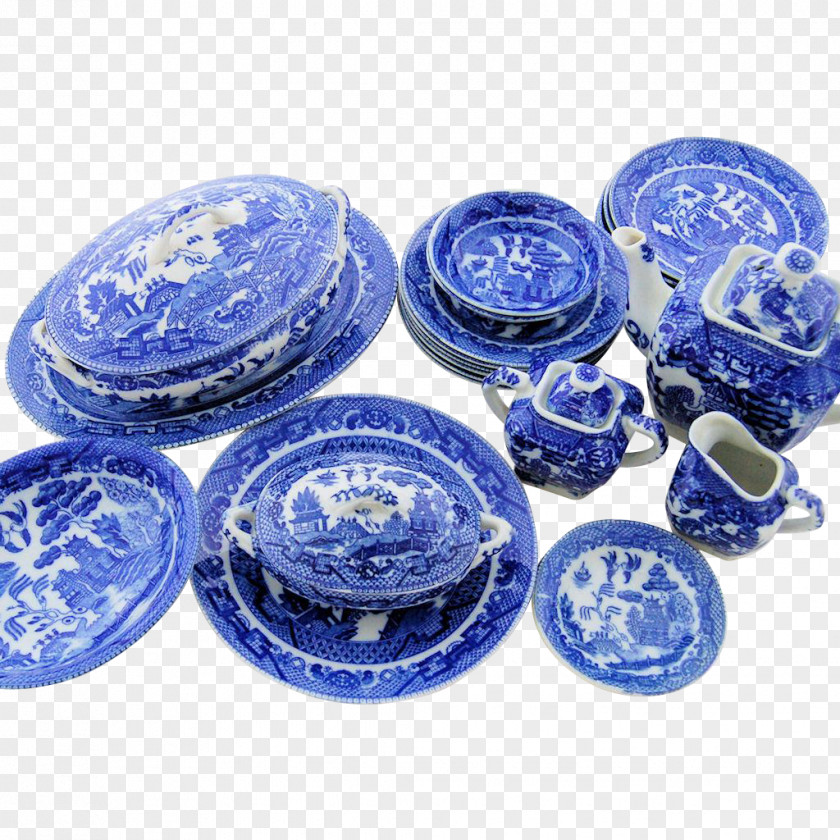 Chinese Porcelain Tea Set Blue And White Pottery Tableware PNG