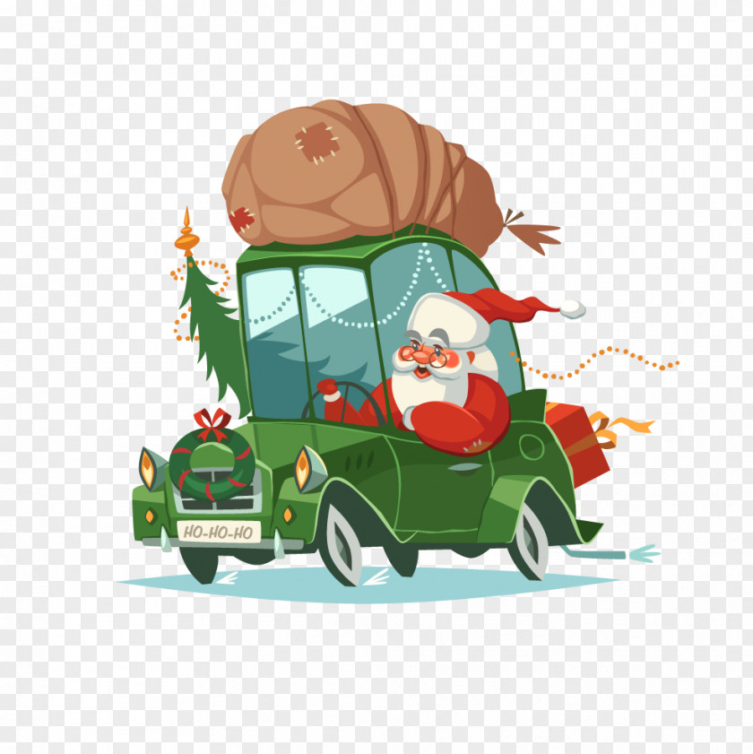 Santa Claus Driving Christmas Illustration PNG