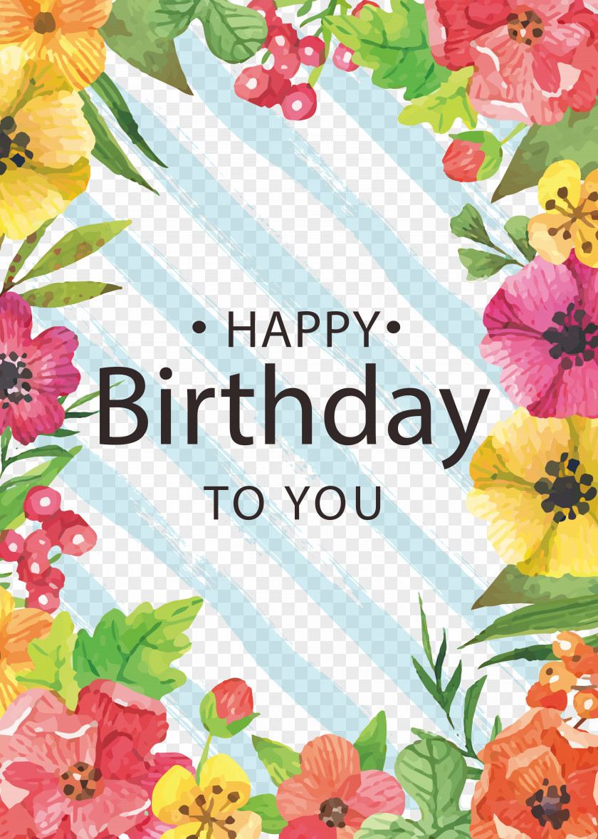 Hand-painted Watercolor Flower Birthday Card Painting PNG