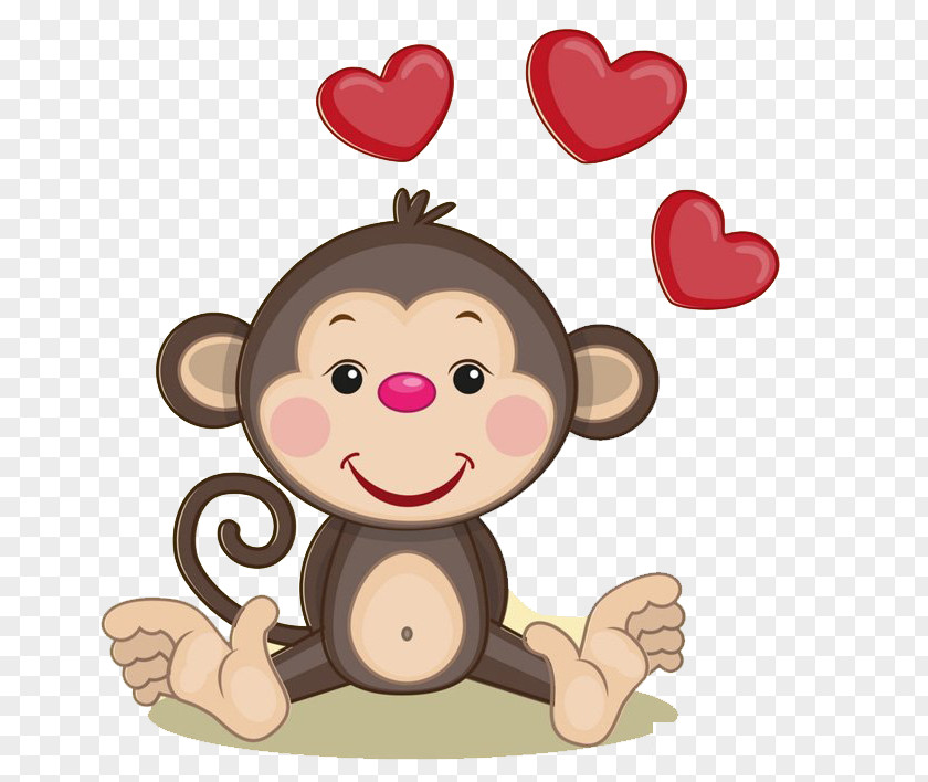 Cute Monkey Heart Illustration PNG