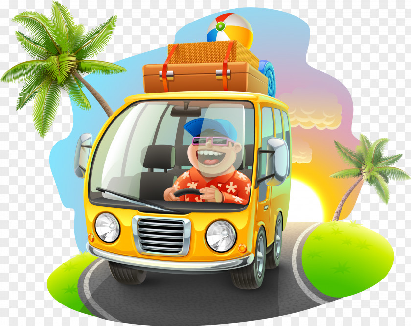 Decorative Elements Vector Cartoon Car Travel Tour Bus Service School PNG