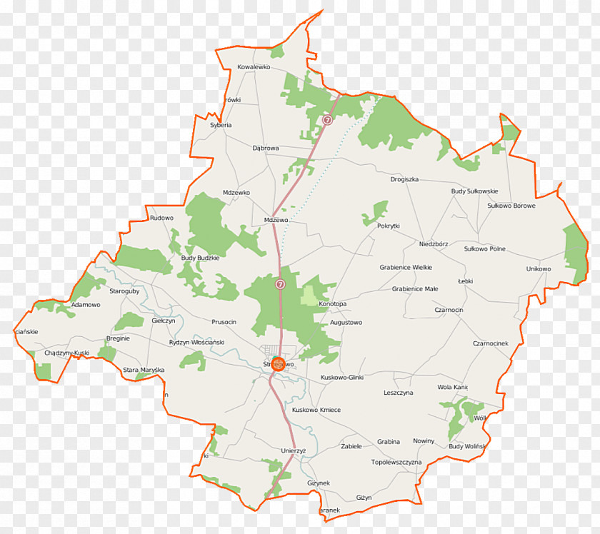 Map Strzegowo Syberia, Mława County Dąbrowa, Niedzbórz Unierzyż PNG