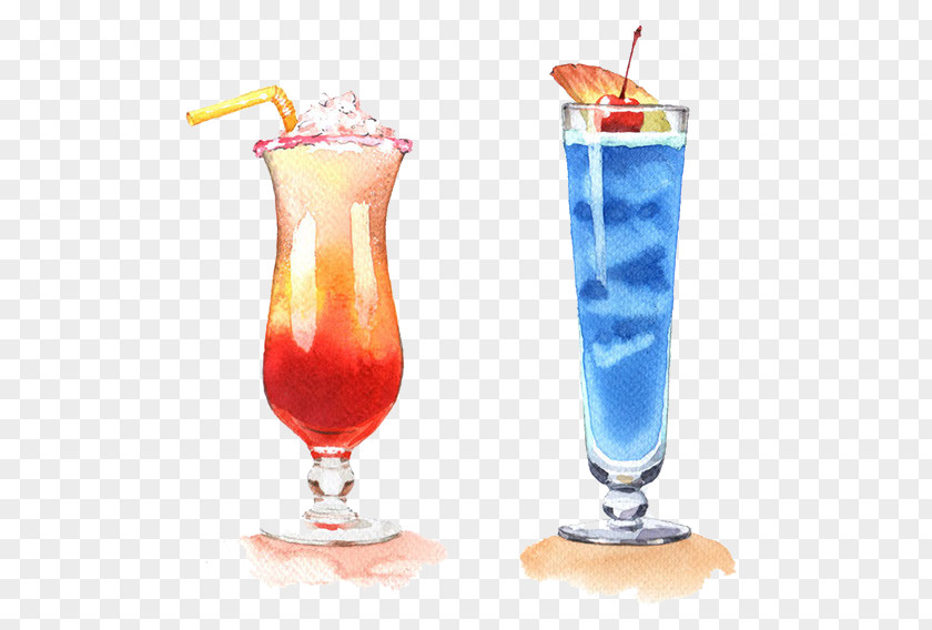 Hand-painted Blue Cocktail Sea Breeze Singapore Sling Bay Mai Tai PNG