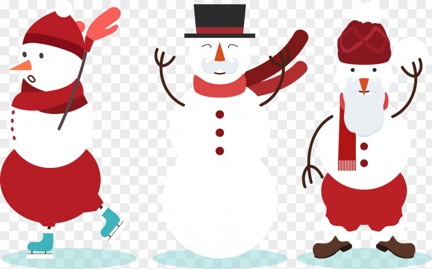 Three Anthropomorphic Snowman Illustration PNG