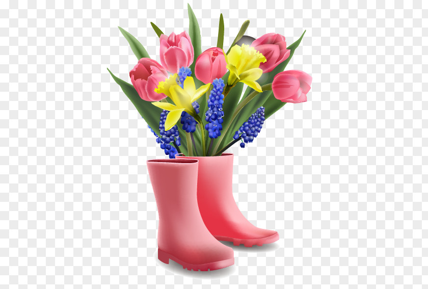 Pink Rain Boots And Tulips Flower Tulip Euclidean Vector Clip Art PNG