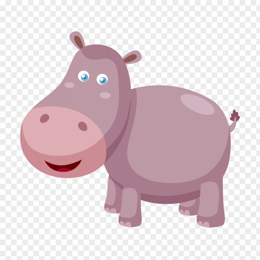 Purple Hippo Vector Drawing Cat Animal Clip Art PNG