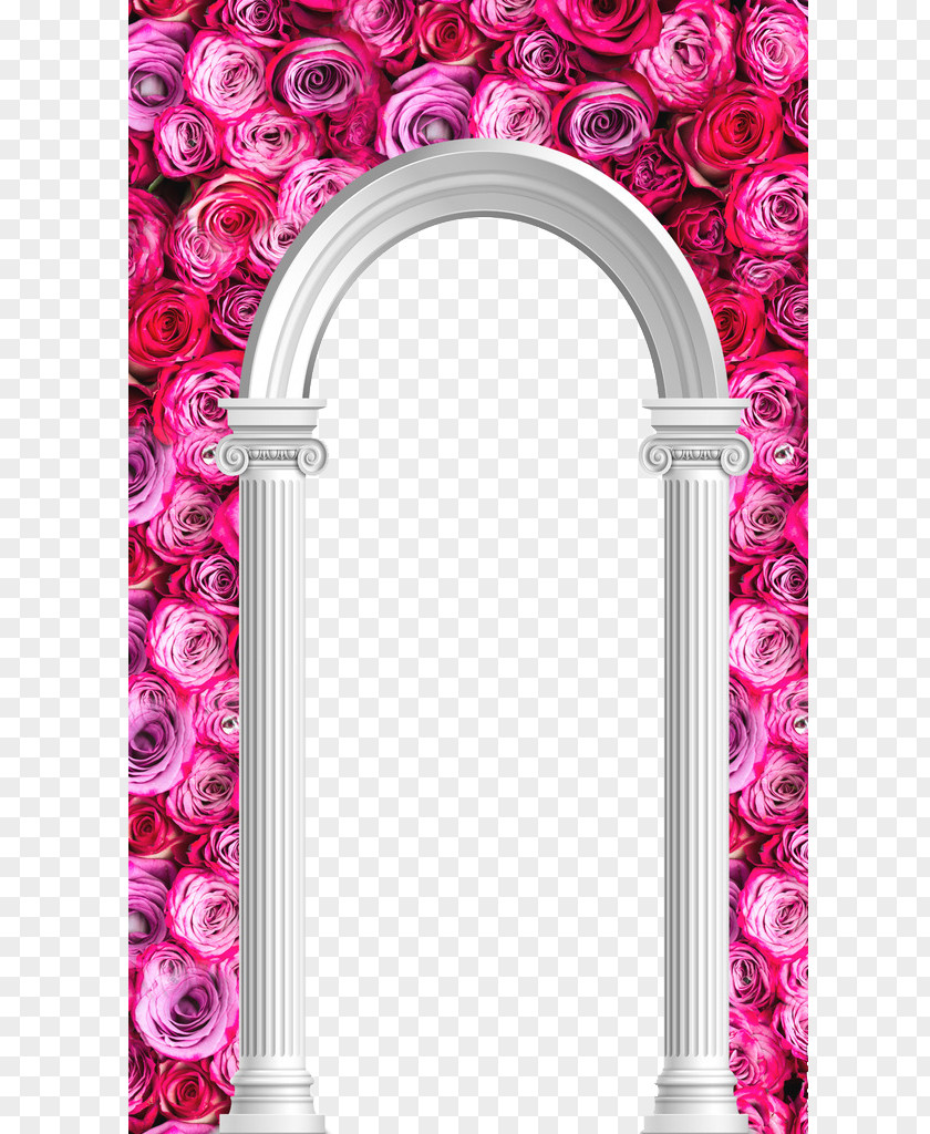 Flowers Decorated With Roman Doors Column Arch Building Facade PNG