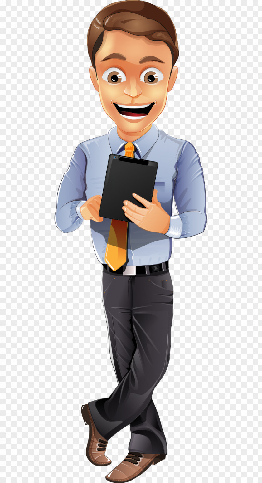 Business Man Take Hand-drawn Cartoon Ipad Businessperson Character PNG