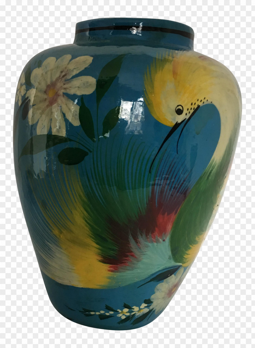Hand Painted Bird Vase Ceramic Glass Pottery Urn PNG