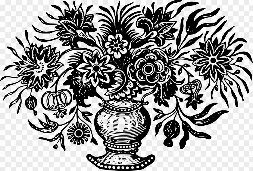 Flower Vase Black & White Drawing Clip Art PNG