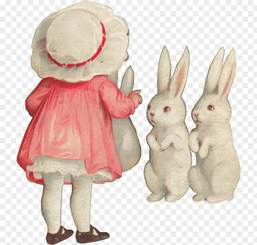 Hand Painted Vintage Lace Domestic Rabbit Easter Bunny Figurine PNG