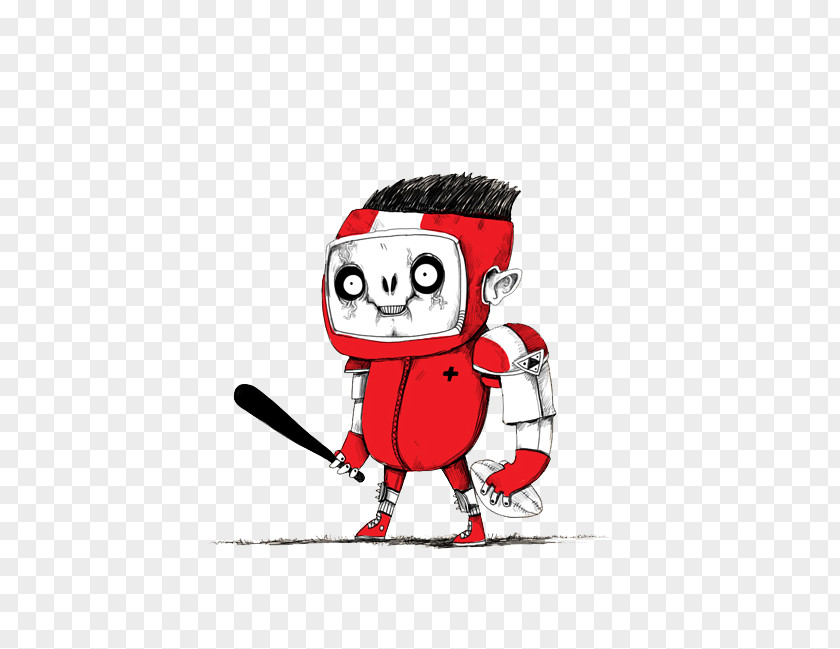 Simple Red Baseball Player Illustration PNG