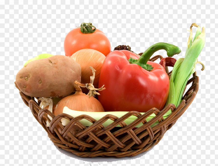 A Basket Of Fruit And Vegetables Vegetable Onion Potato Tomato PNG