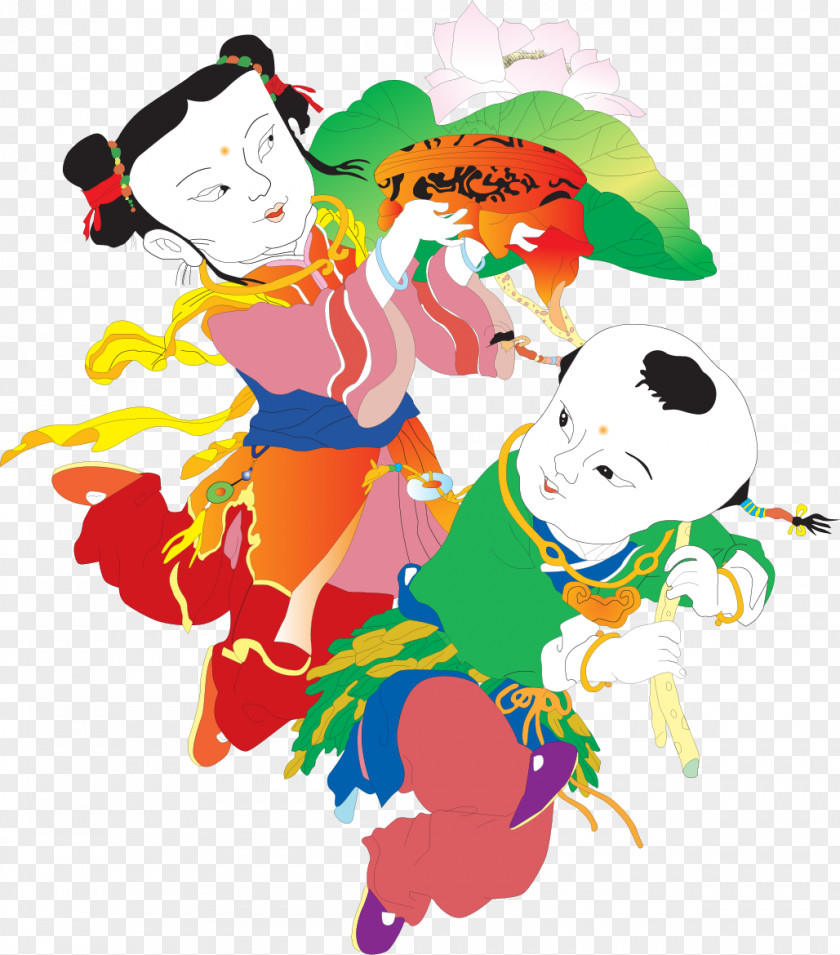 Vector Hand-painted Doll Pictures New Year Picture Chinese Illustration PNG