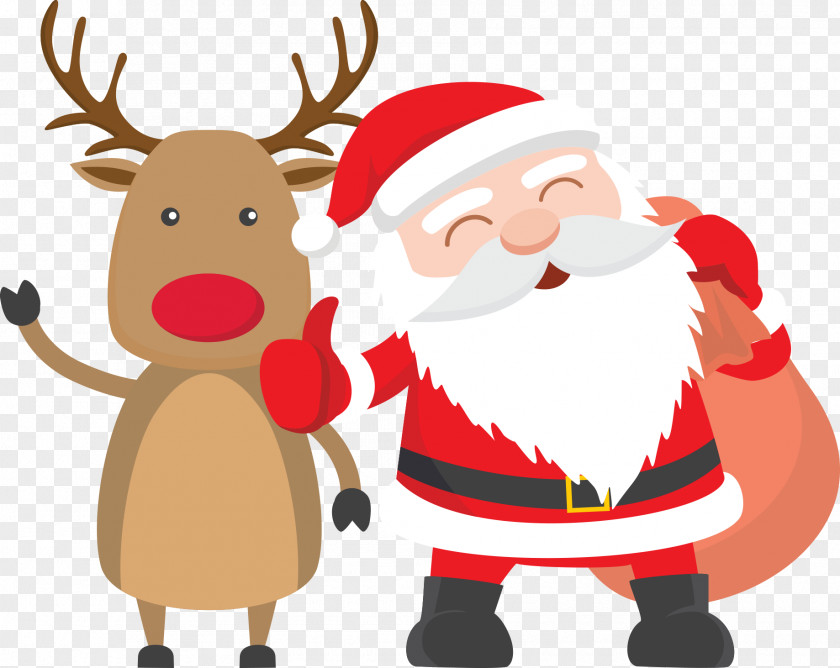 Vector Santa Claus With Elk Reindeer Father Christmas Child PNG