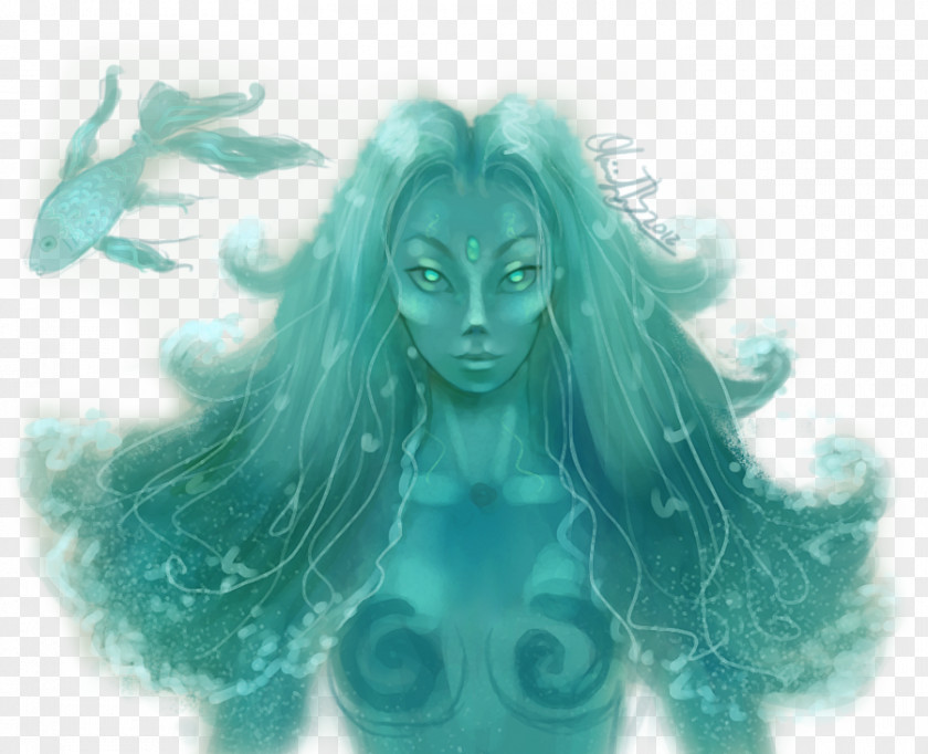Nymph Turquoise Teal Fairy Long Hair Desktop Wallpaper PNG