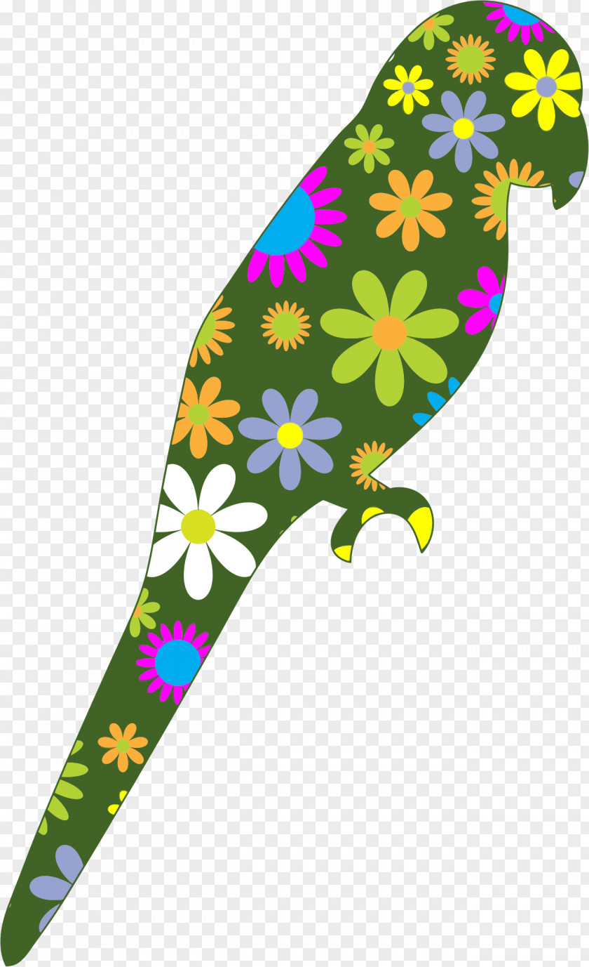Retro Parrot Bird Flower Clip Art PNG