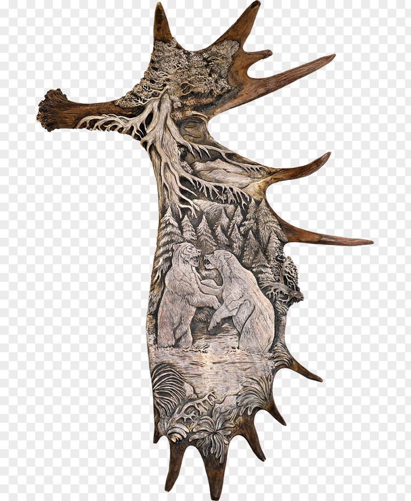 Antler Moose Deer Horn Sculpture PNG