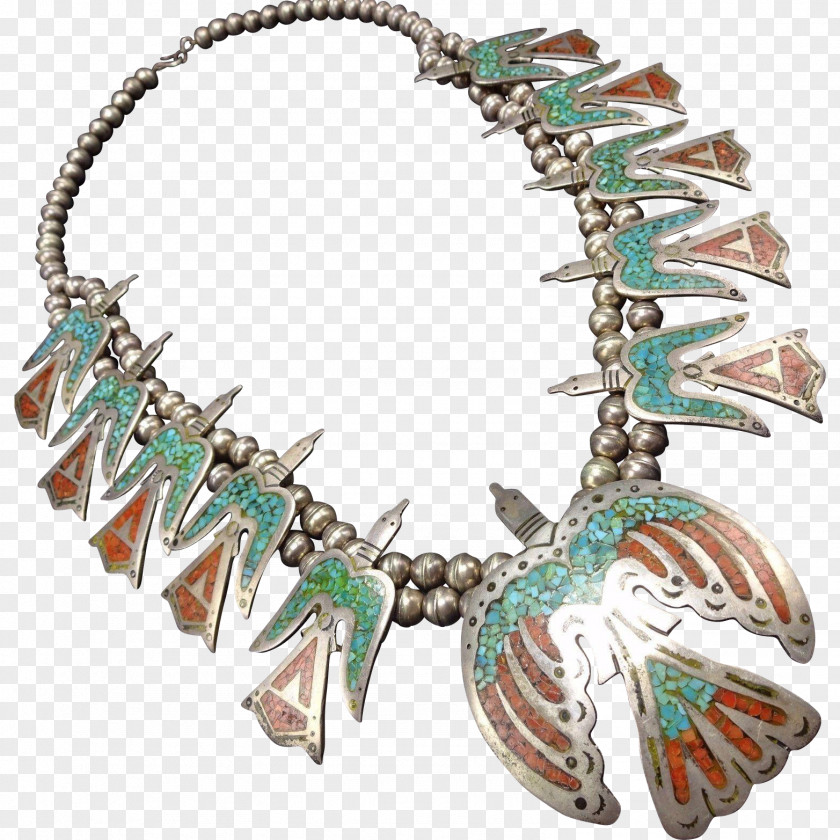 Necklace Turquoise Squash Blossom Navajo Silver PNG