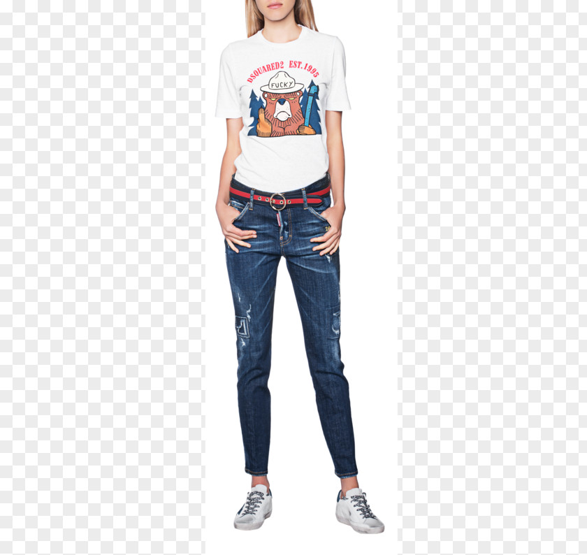 White T Shirt Model Jeans T-shirt Shoulder Denim Sleeve PNG